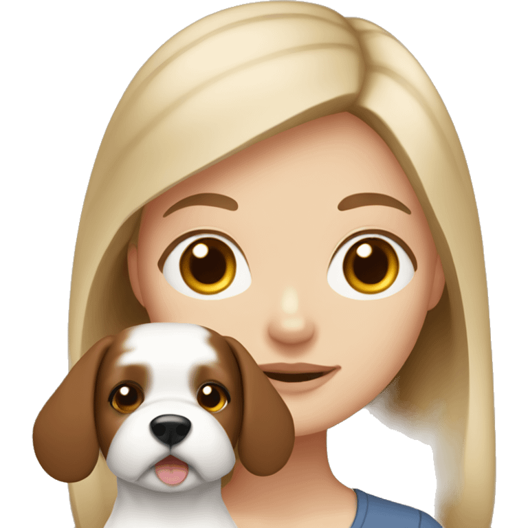 White girl with brown hair with small white dog  emoji