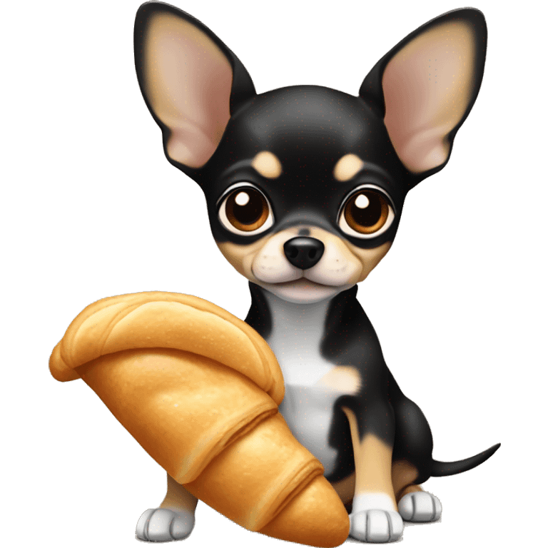 black and tan chihuahua puppy eating a croissant  emoji