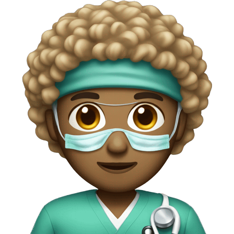 Short curly hair light brown skin surgeon with brown eyes emoji