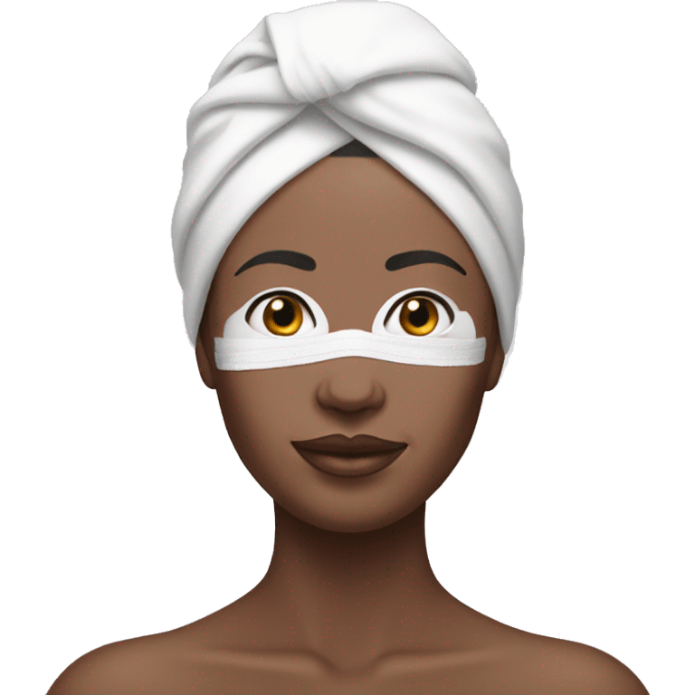 Woman wearing pale pink towel turban and a white face mask emoji