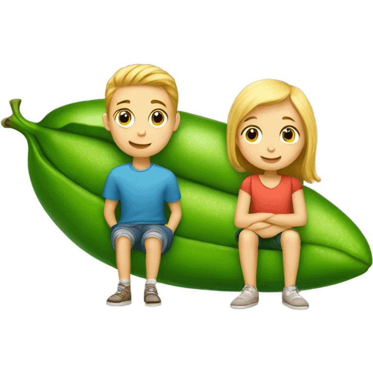 Two young white siblings in a peapod emoji