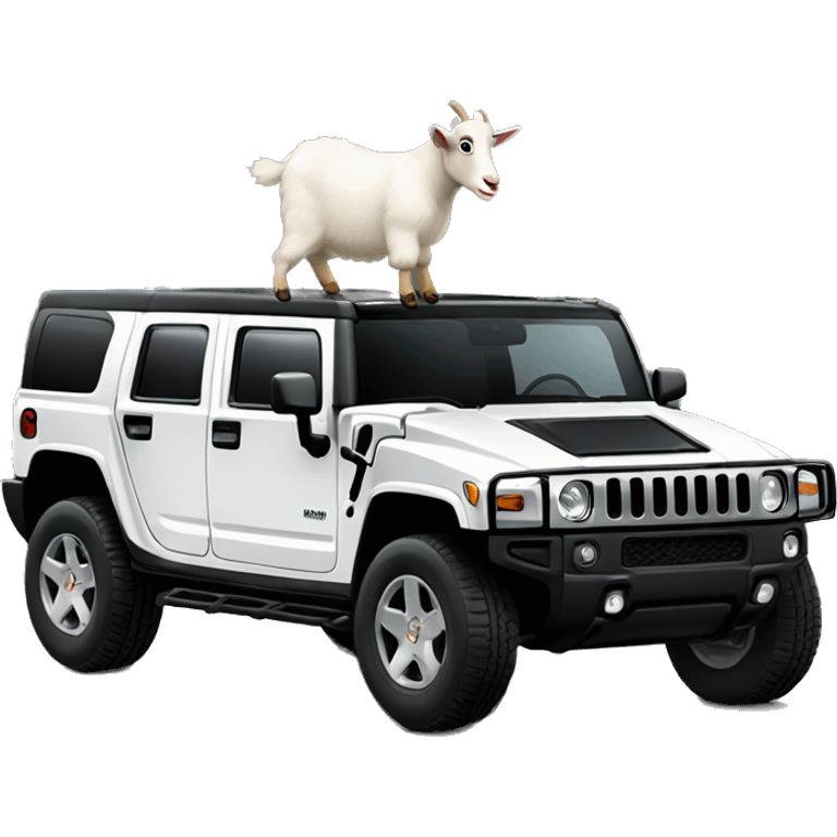 Goat in black puffy coat driving a black Hummer emoji