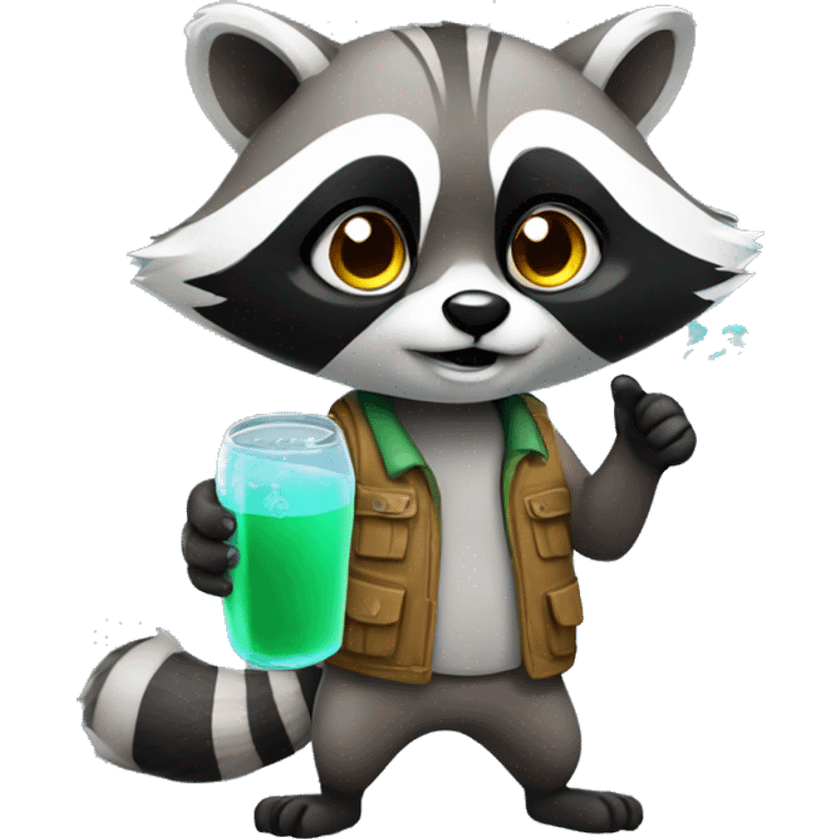 raccoon with glass spray in hands emoji