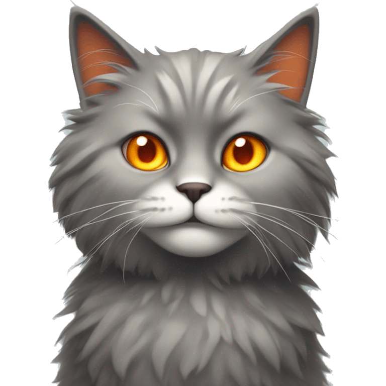 Mad Grey fluffy cat with white neckline and orange eyes emoji