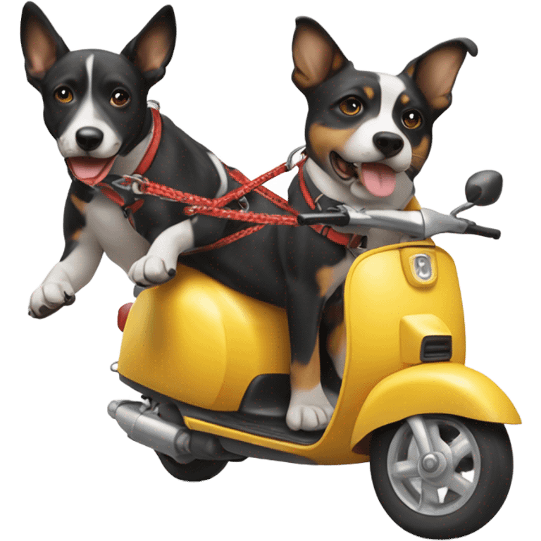 Scooter being pulled by two dogs emoji