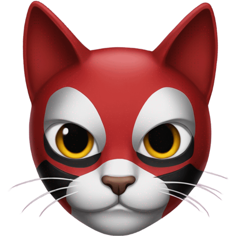 A cat wearing a deadpool mask emoji