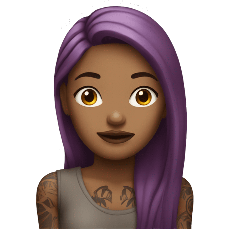 Tattooed woman with long straight burgundy hair emoji