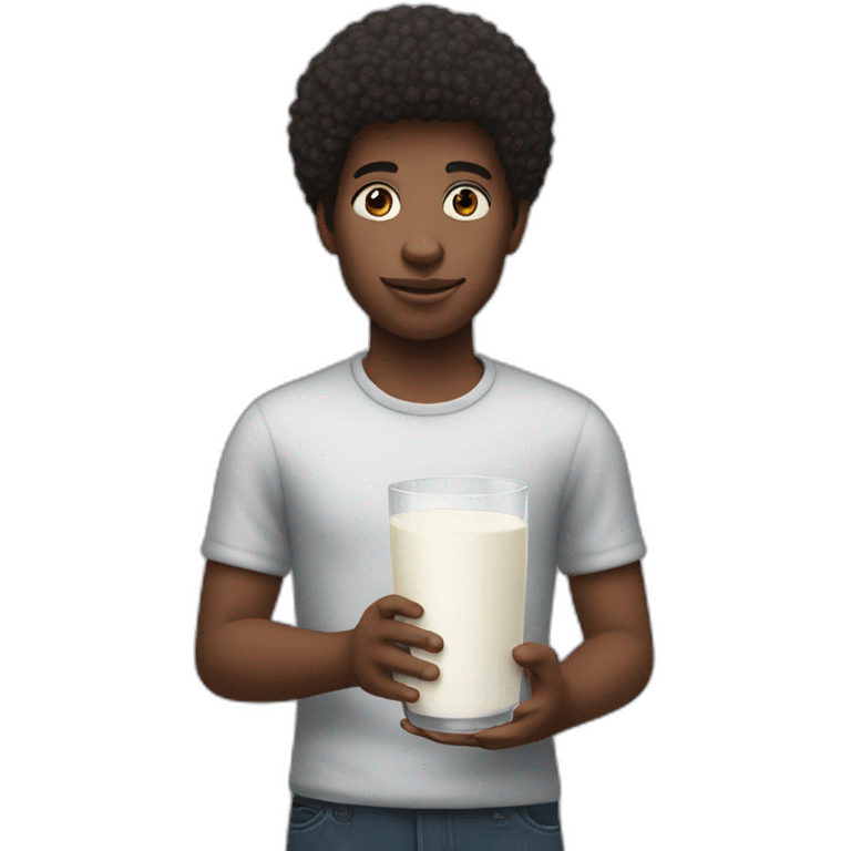 afro caucasic person holding a glass of milk emoji