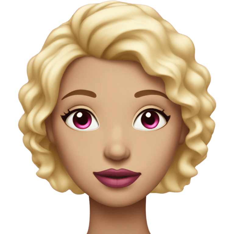 blonde with pink eyes and pink lips, with make up pink emoji