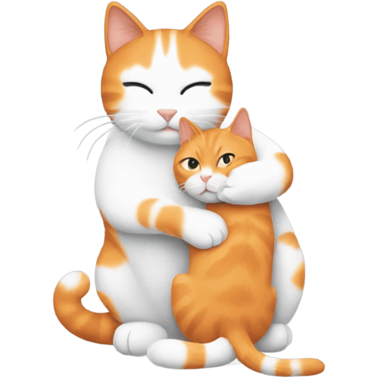 An orange and white cat hugging a gray and white cat emoji