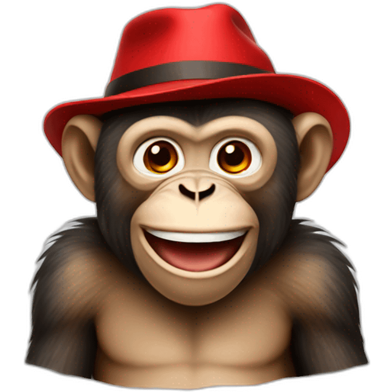 monkey smiling with a red hat in his hand emoji