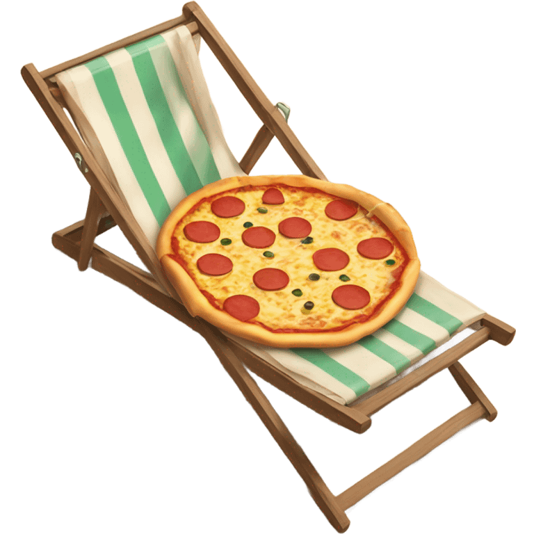 Pizza sitting on beach chair with beach in background emoji