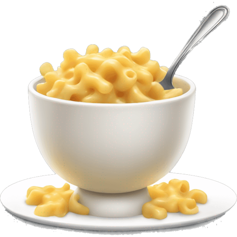 Mac & cheese with a white bowl and a spoon inside emoji