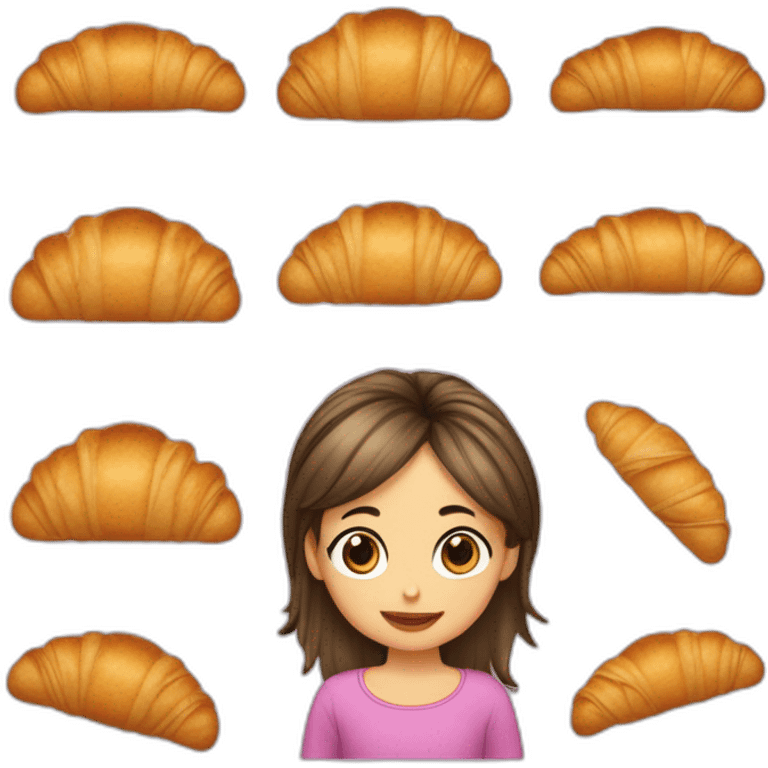 Tête petite fille avec 3 couettes comme coiffure qui mange un croissant  emoji