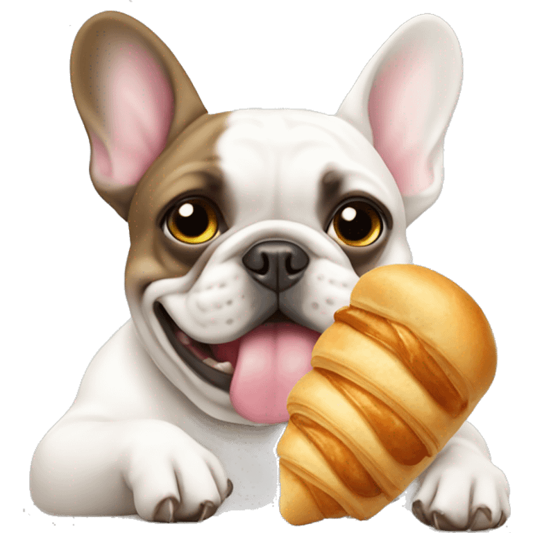 French bulldog eating a croissant emoji