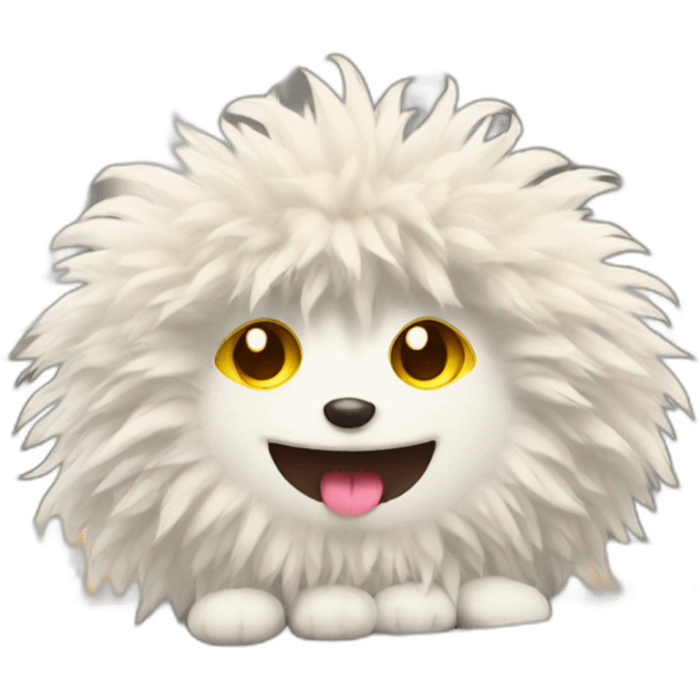 Fluffy sun plush working at a desk emoji