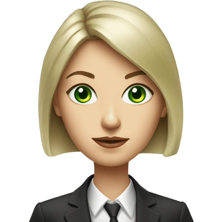 Russian woman with green eyes full length in suit photorealistic serious emoji