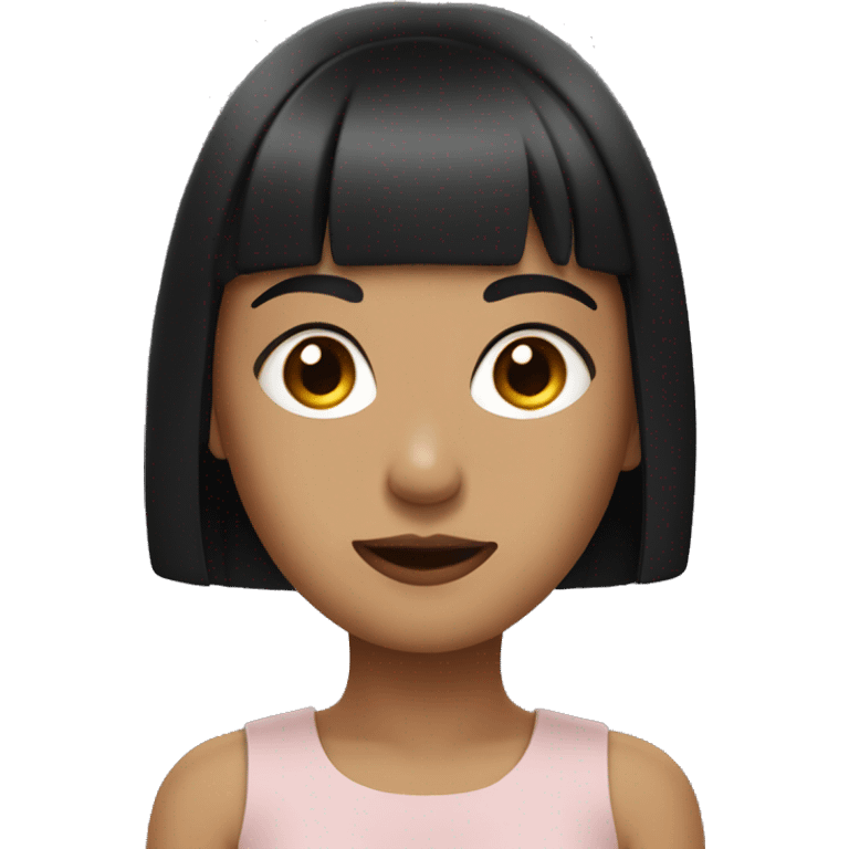 girl with dark brown very short straight hair and bangs and black fancy dress emoji