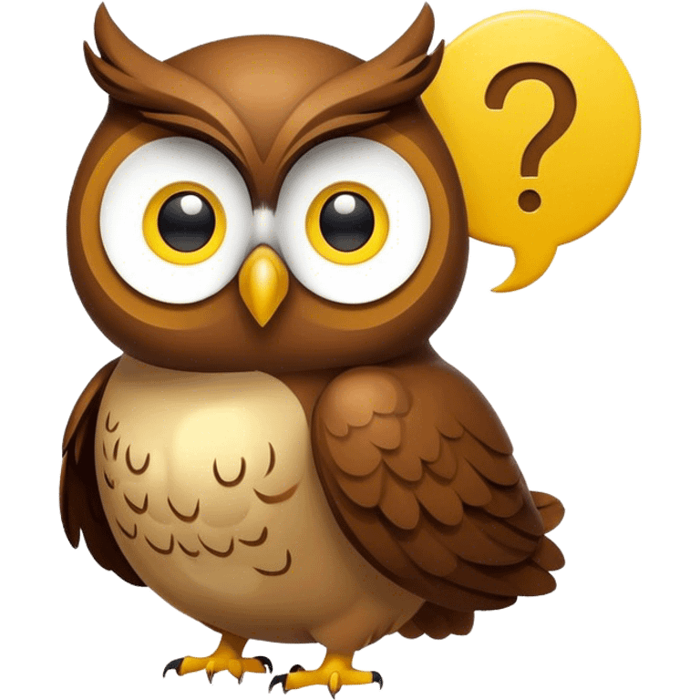 Brown owl with a yellow question mark inside a thought bubble emoji