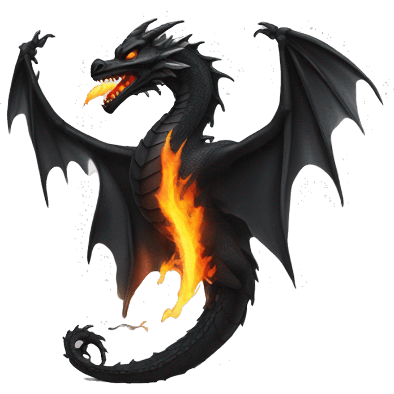 Design a black winged dragon with sharp and evil features, breathing fire. emoji