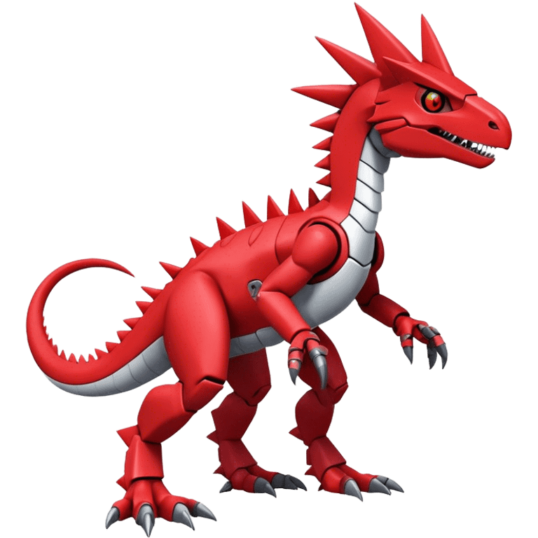 Spiky Cool Edgy Futuristic Red Digimon-Fakemon-Guilmon-Velociraptor-Mecha full body emoji