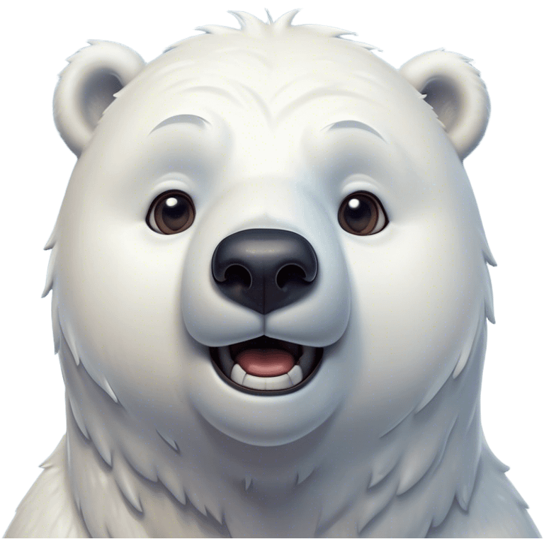 Cinematic Comical Polar Bear Portrait Emoji, Head tilted dramatically with an exaggeratedly shocked expression, featuring a robust, snowy build with wide, comically expressive eyes full of humorous disbelief, Simplified yet hilariously expressive features, highly detailed, glowing with a slightly sassy polar glow, high shine, dramatic yet playful, stylized with an air of quirky arctic attitude, soft glowing outline, capturing the essence of a meme-worthy polar bear that appears ready to side-eye its way into viral fame! emoji