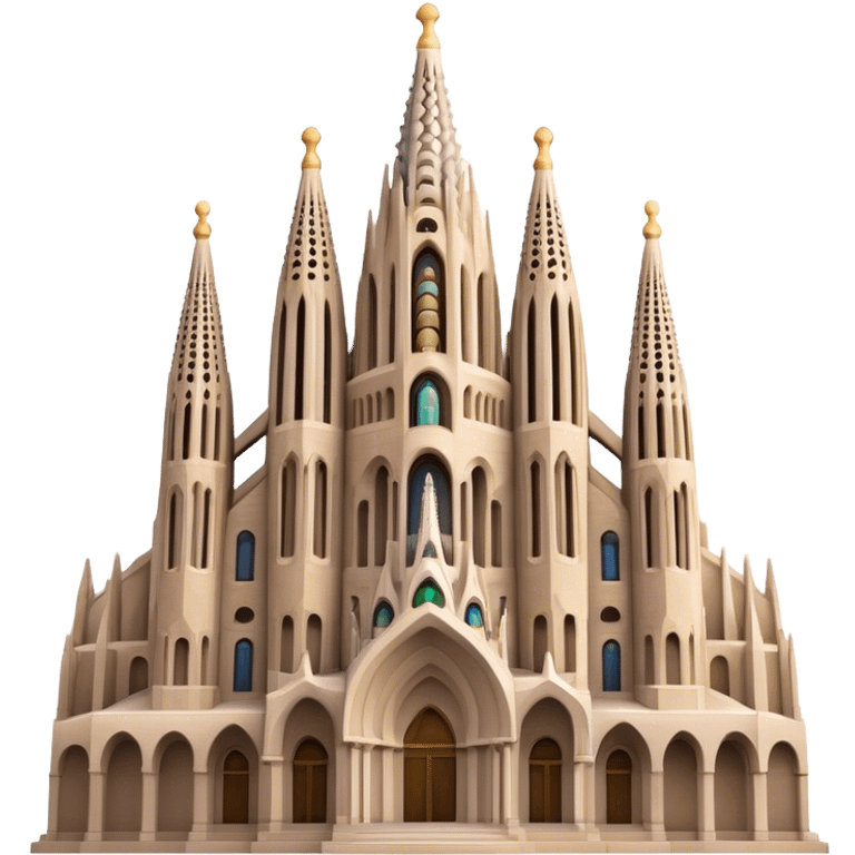 Cinematic Realistic Sagrada Fam√≠lia Landmark Emoji, depicted with the intricate, soaring architecture of the basilica rendered with detailed textures and dramatic, ethereal lighting. emoji