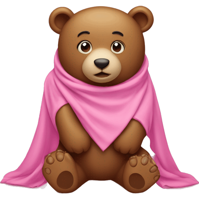 Bear in pink drape with hearts around emoji