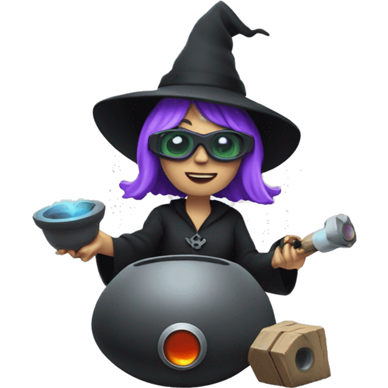 witch on a mortar with vr glasses and a gaming controller emoji