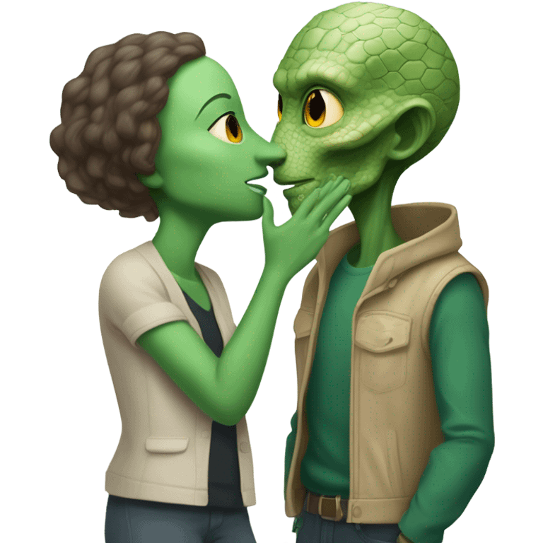 a Reptilian alien woman kissing a White man emoji