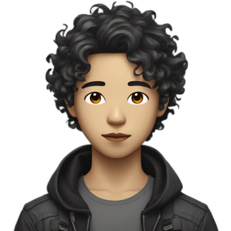 cyberpunk young asian man with curly hair emoji