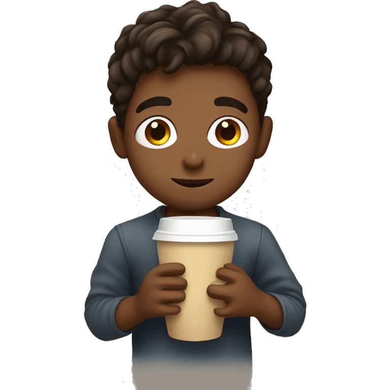 cute smart boy drinking coffee emoji