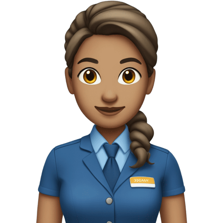 Brown tan skin flight attendant, brown hair in a bun, blue uniform, blue neck scarf emoji