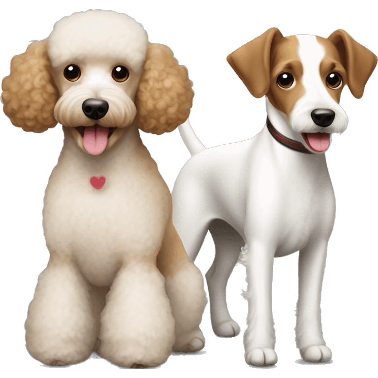 small light brown poodle dog with big jack russell terrier emoji