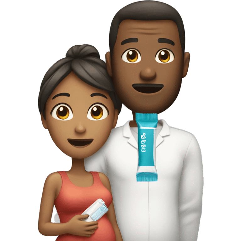 couple looking at pregnancy test emoji