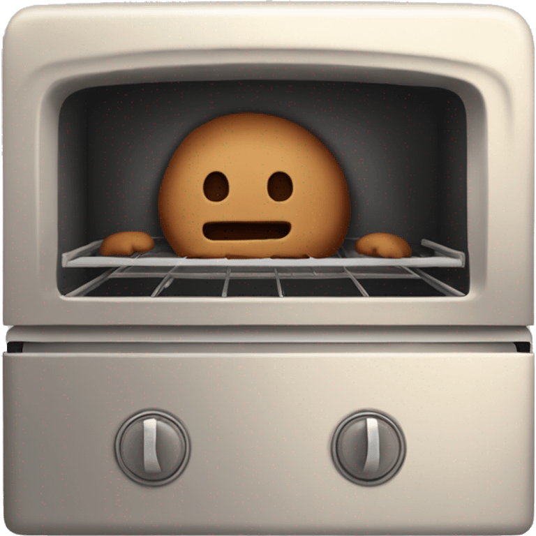 Oven with scared gingerbread man body trapped inside emoji