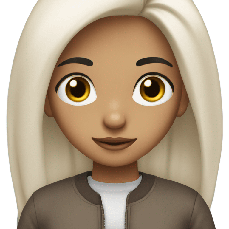 girl with Brown dark hair long straight , big dark eyes, long lashes and  emoji