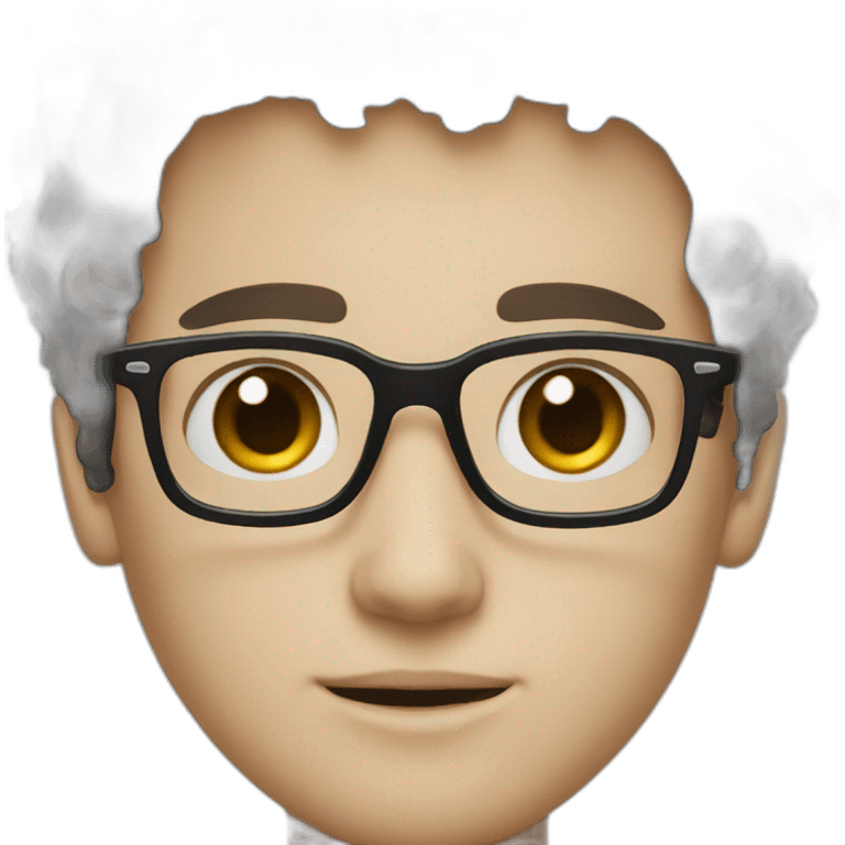 A white skin boy with a black curly short hair and the glasses emoji