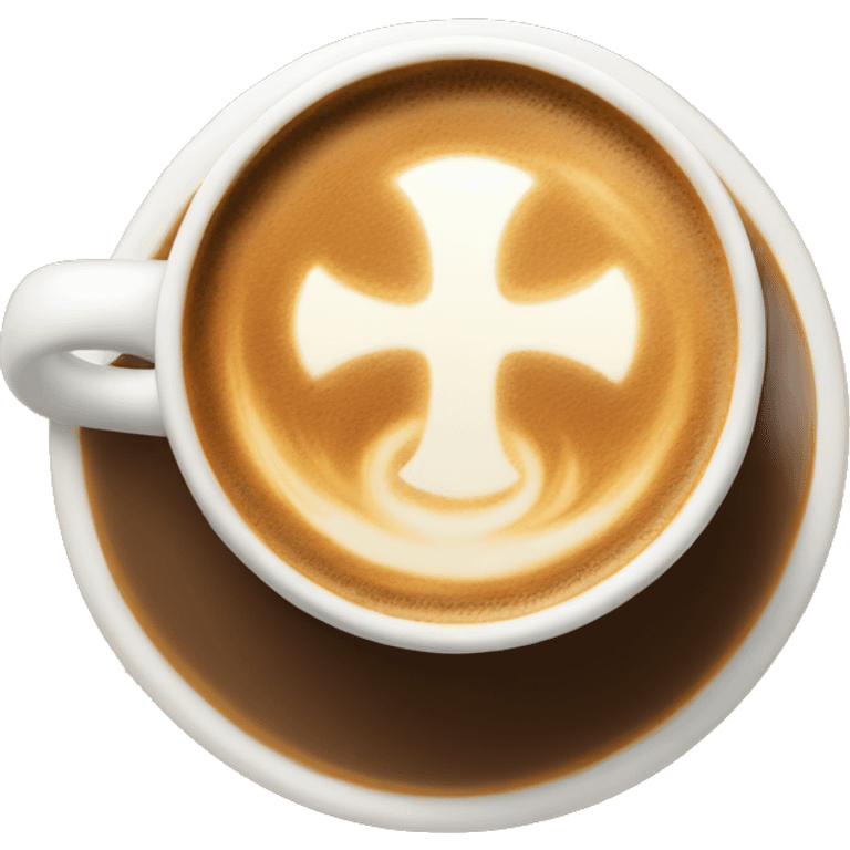 Coffee with latte art of cross emoji