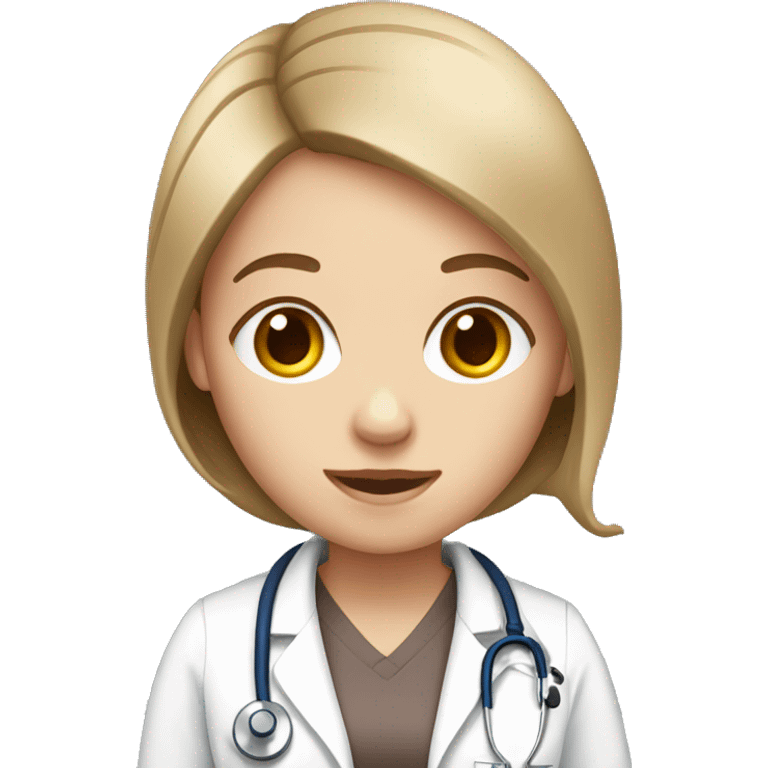 White girl with brown short hair with stethoscope emoji