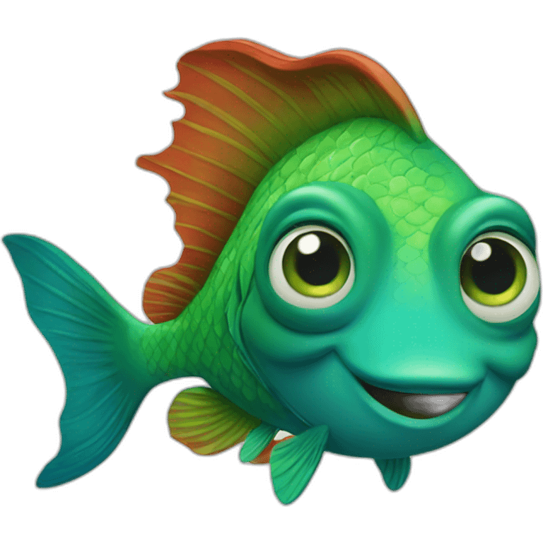 green fish with blue eyes and curly redhair emoji