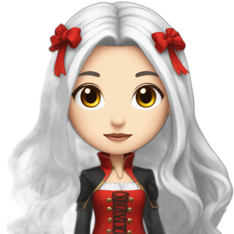 rpg-girl-with-long-straight white-hair-and-red-dress and black tights like chibi emoji