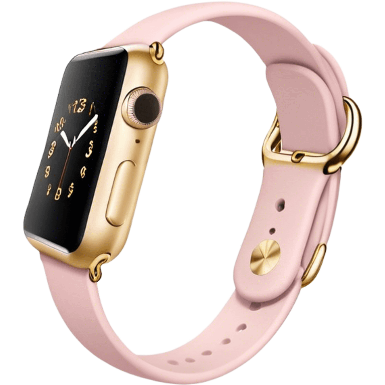 Gold Apple Watch with a light pink band on an angle emoji