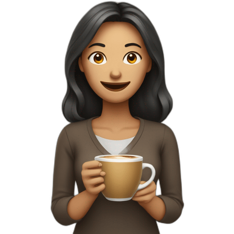 woman with face visible nervous smile  and eyes wide open holding a cup of coffee emoji