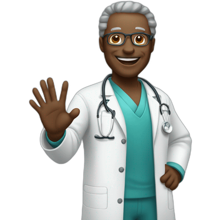 african middle aged doctor waving and smiling emoji