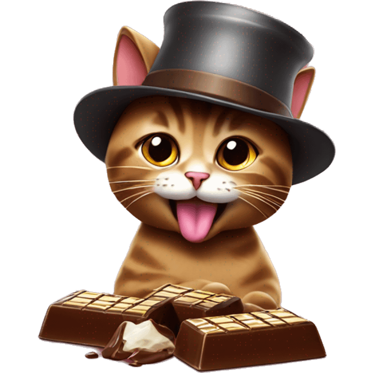 cat eating chocolate with funny hat  emoji