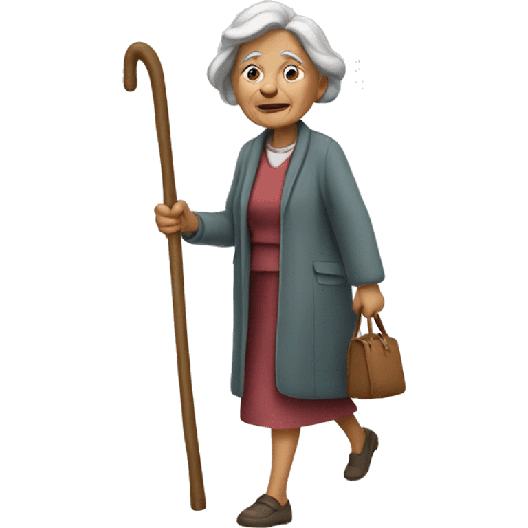 old women walking with  short stick emoji