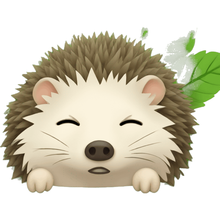 hedgehog sleeping with leaves emoji