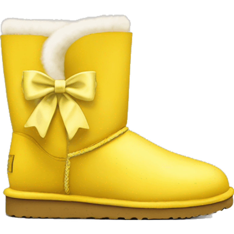 Yellow ugg boots with fur and yellow silver buckle and light yellow bow emoji