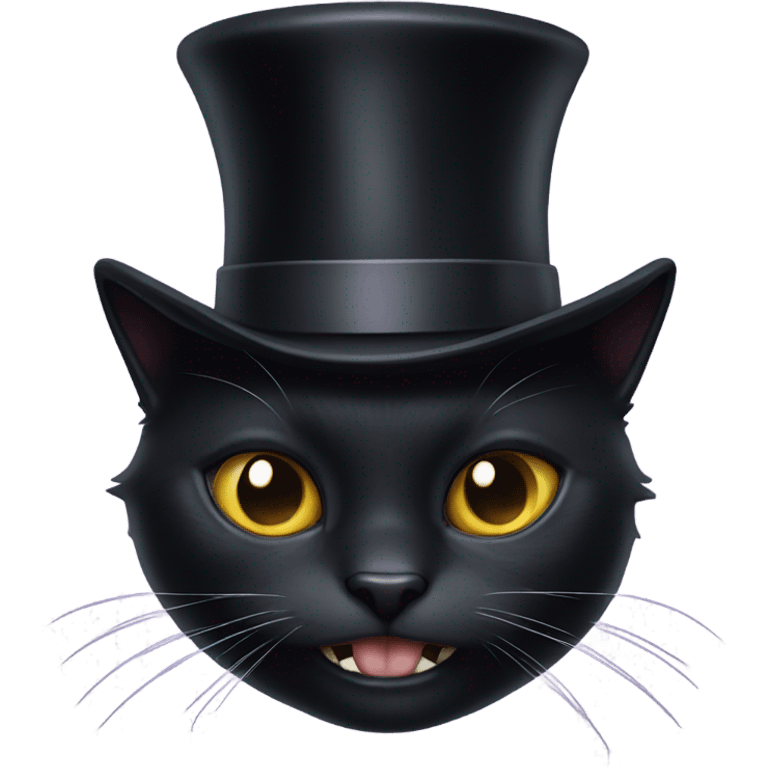 Black cat with top hat with teeth showing  emoji